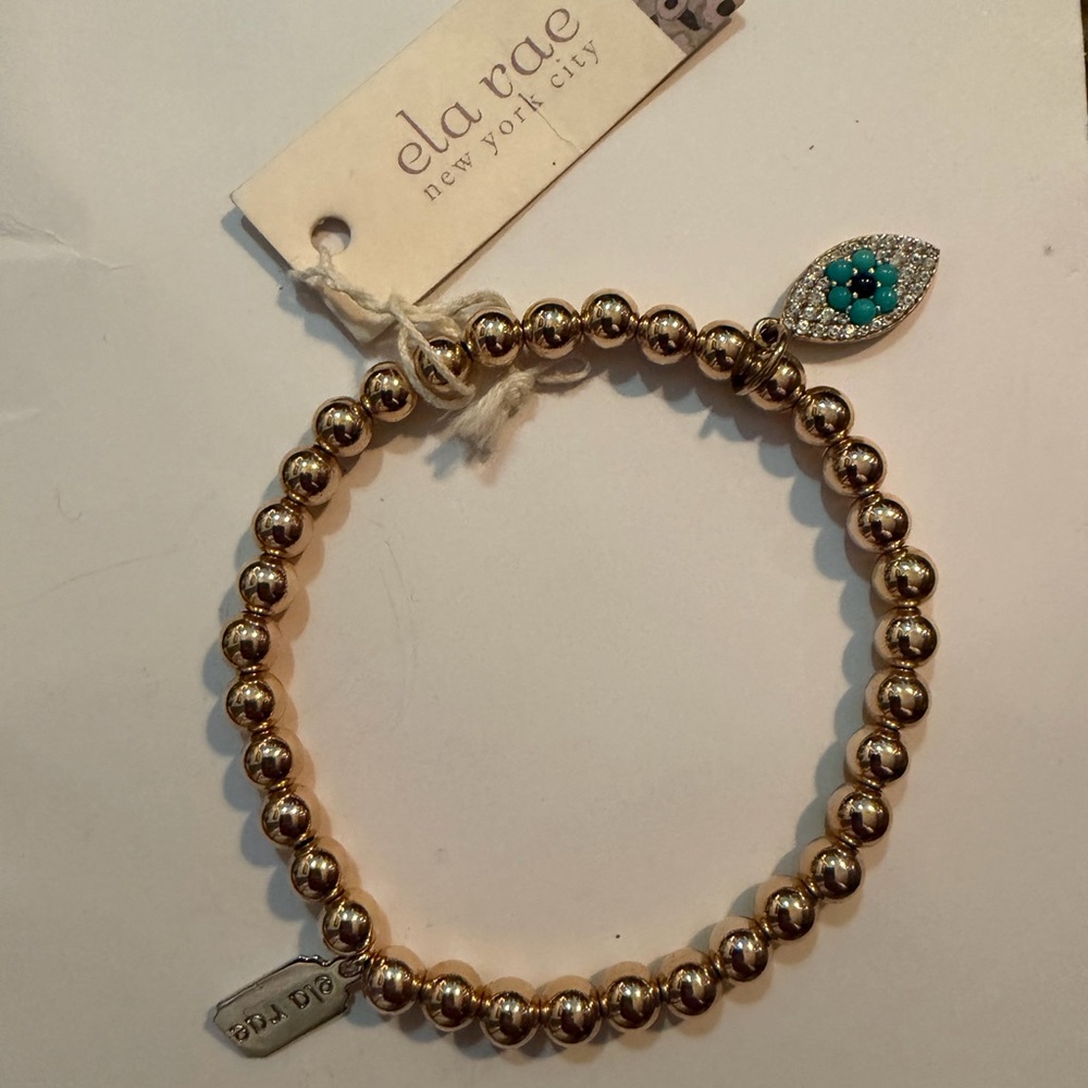 Ella Rae Gold Beaded Bracelet with Turquoise Evil Eye Charm